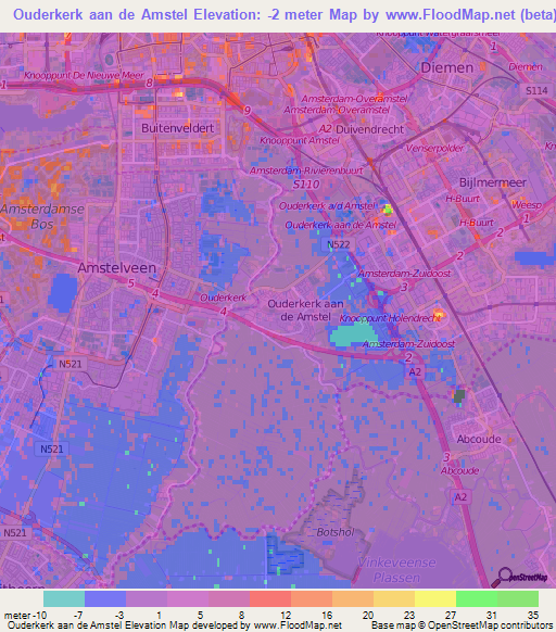 Ouderkerk aan de Amstel,Netherlands Elevation Map