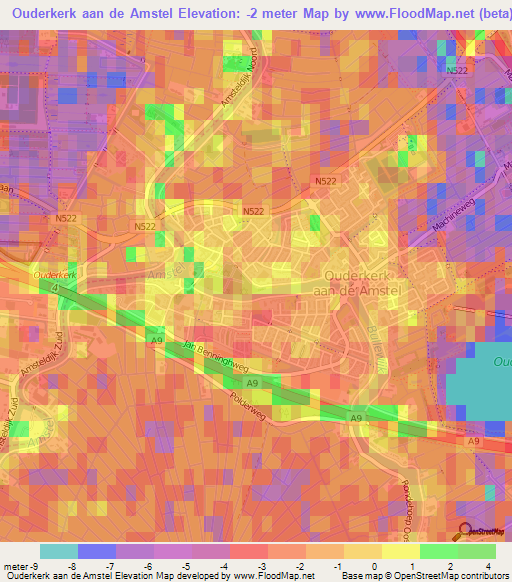 Ouderkerk aan de Amstel,Netherlands Elevation Map