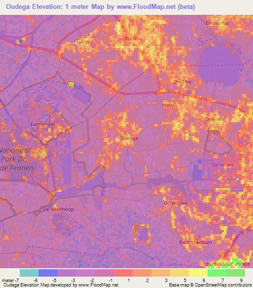 Oudega,Netherlands Elevation Map