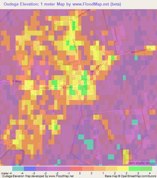 Oudega,Netherlands Elevation Map