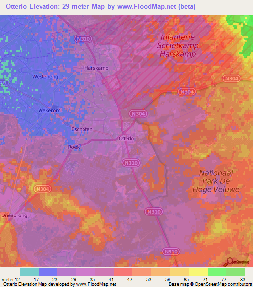 Otterlo,Netherlands Elevation Map