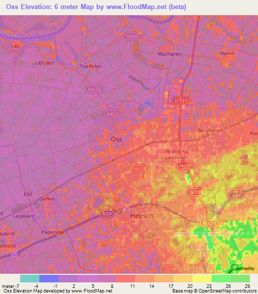 Oss,Netherlands Elevation Map