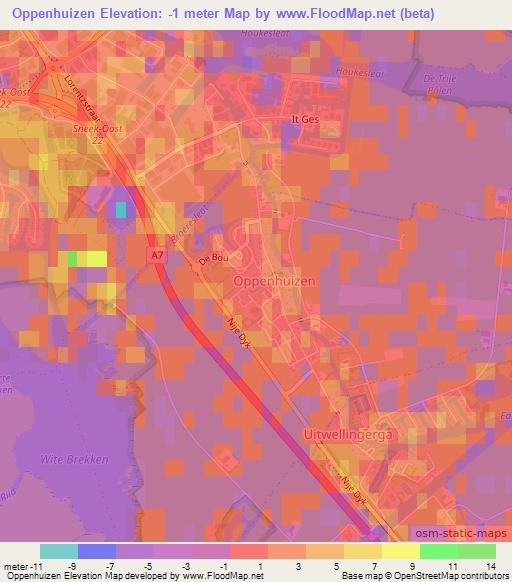 Oppenhuizen,Netherlands Elevation Map