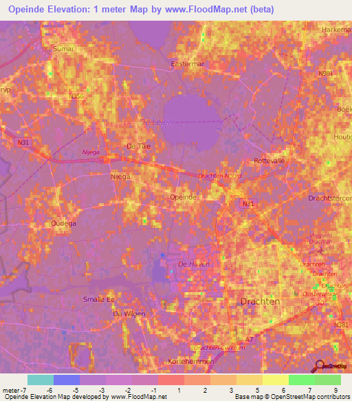Opeinde,Netherlands Elevation Map