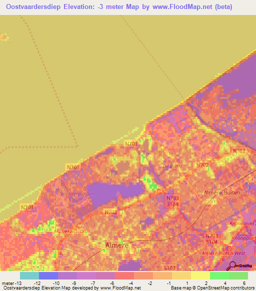 Oostvaardersdiep,Netherlands Elevation Map