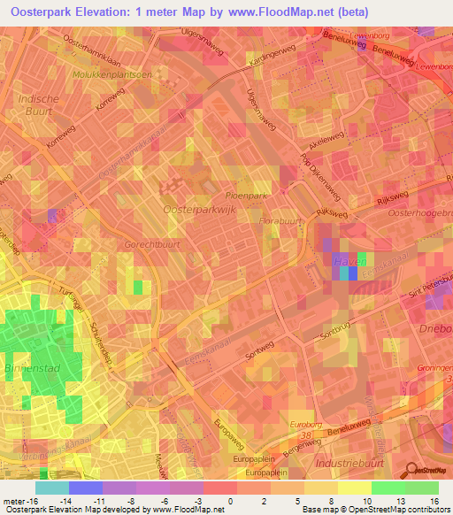 Oosterpark,Netherlands Elevation Map