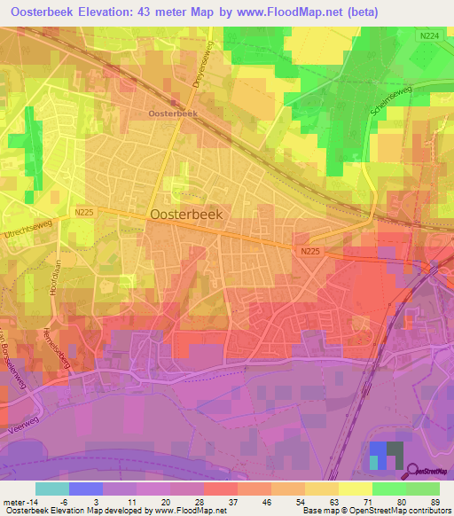 Oosterbeek,Netherlands Elevation Map