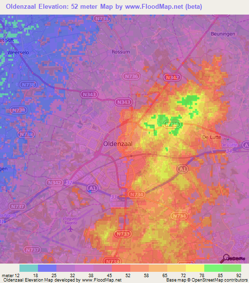 Oldenzaal,Netherlands Elevation Map