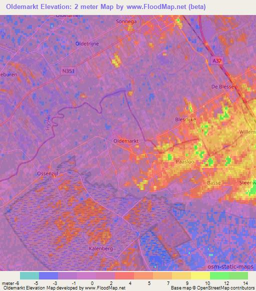 Oldemarkt,Netherlands Elevation Map