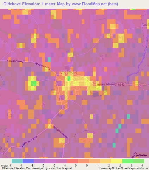Oldehove,Netherlands Elevation Map