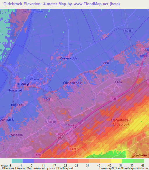 Oldebroek,Netherlands Elevation Map