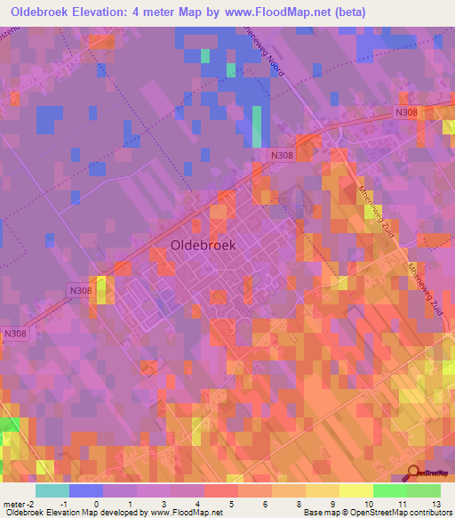 Oldebroek,Netherlands Elevation Map