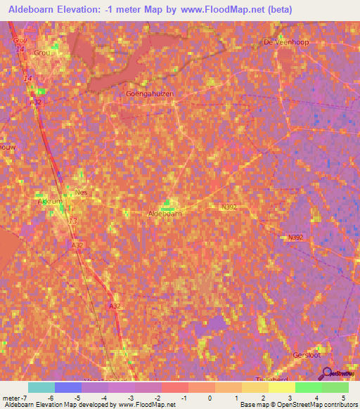 Aldeboarn,Netherlands Elevation Map
