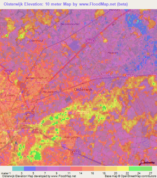 Oisterwijk,Netherlands Elevation Map