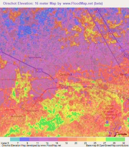 Oirschot,Netherlands Elevation Map