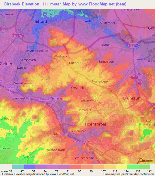 Oirsbeek,Netherlands Elevation Map