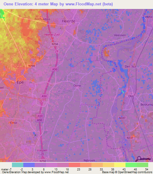 Oene,Netherlands Elevation Map