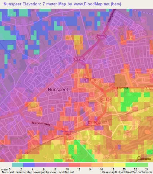 Nunspeet,Netherlands Elevation Map