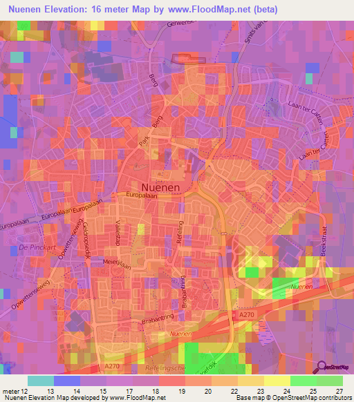 Nuenen,Netherlands Elevation Map