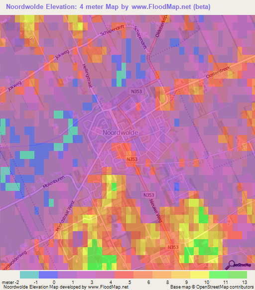 Noordwolde,Netherlands Elevation Map