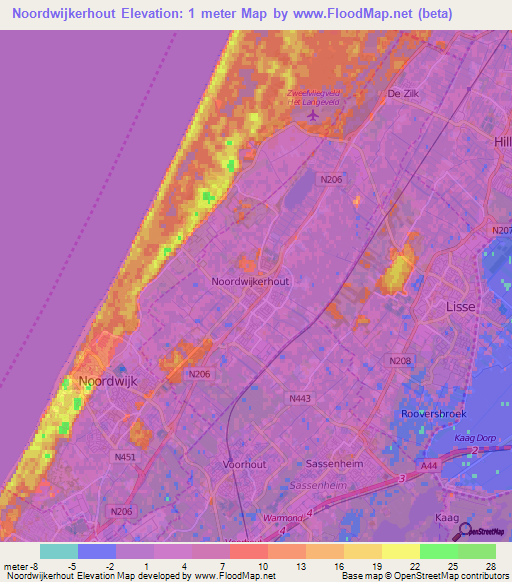 Noordwijkerhout,Netherlands Elevation Map