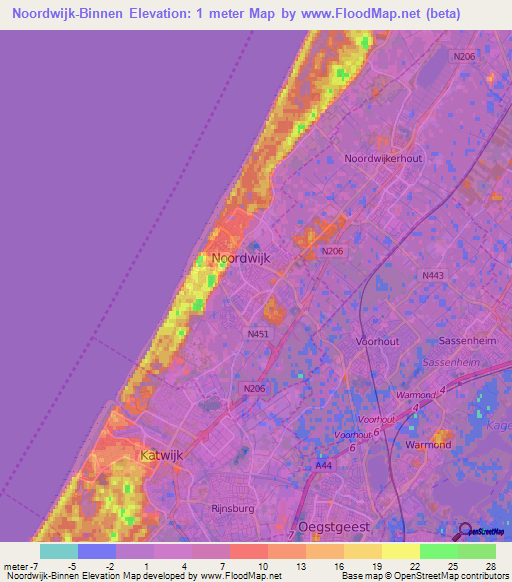Noordwijk-Binnen,Netherlands Elevation Map