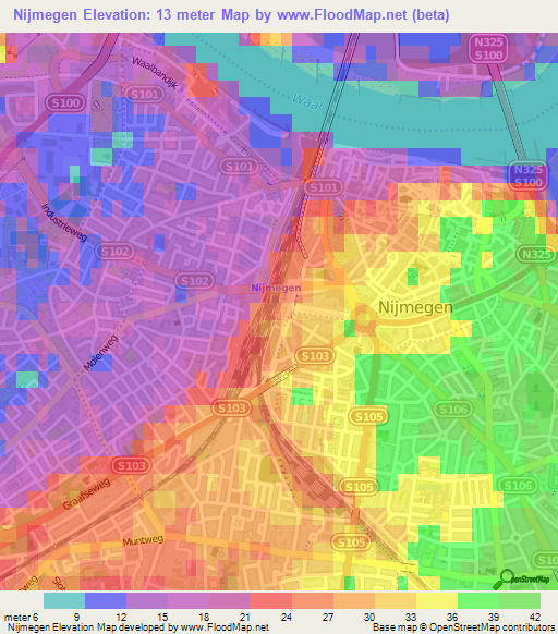 Nijmegen,Netherlands Elevation Map