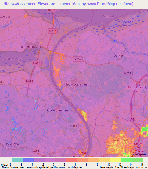 Nieuw-Vossemeer,Netherlands Elevation Map