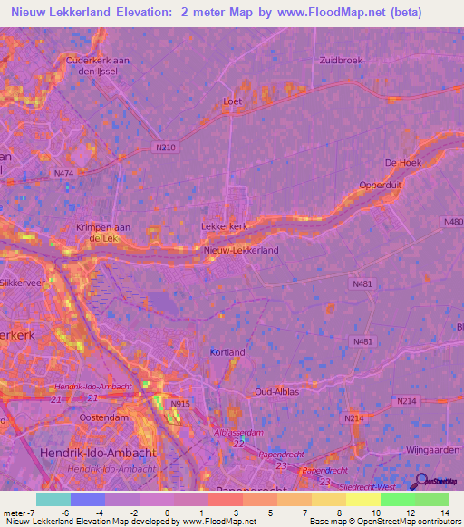 Nieuw-Lekkerland,Netherlands Elevation Map