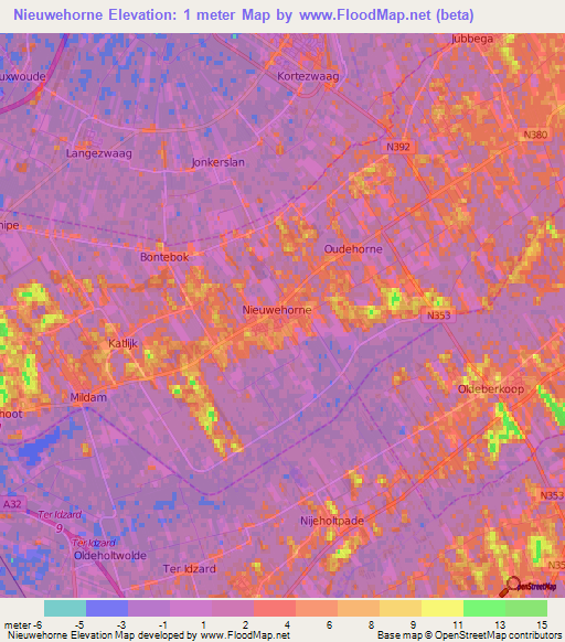 Nieuwehorne,Netherlands Elevation Map