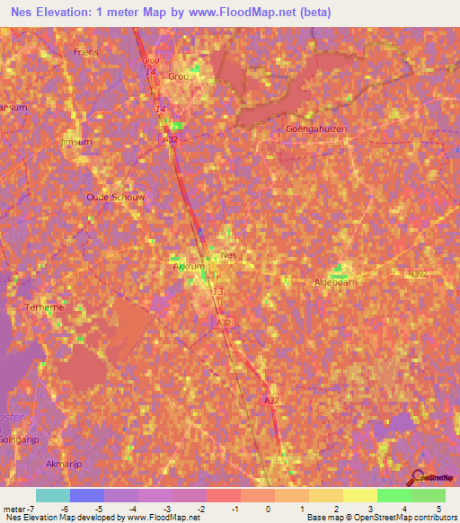 Nes,Netherlands Elevation Map