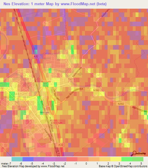 Nes,Netherlands Elevation Map
