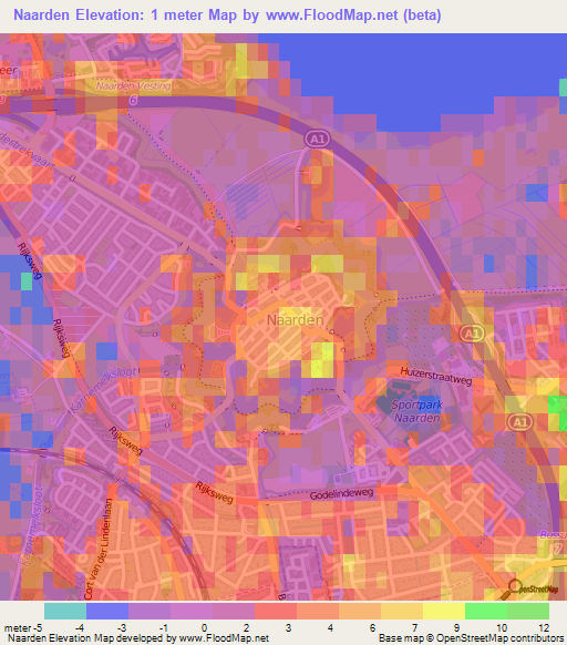 Naarden,Netherlands Elevation Map