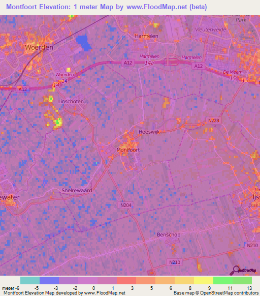 Montfoort,Netherlands Elevation Map