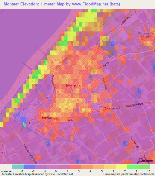 Monster,Netherlands Elevation Map