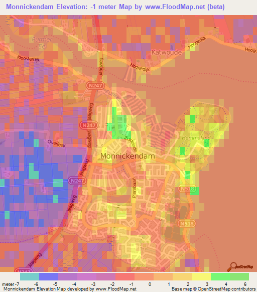 Monnickendam,Netherlands Elevation Map