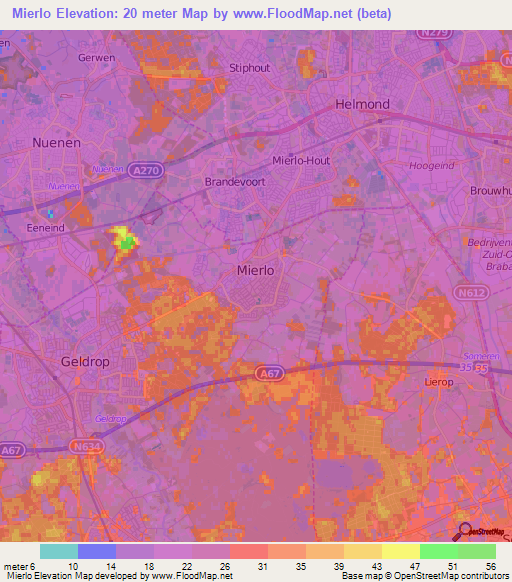 Mierlo,Netherlands Elevation Map
