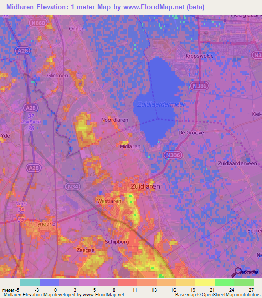 Midlaren,Netherlands Elevation Map
