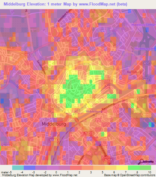 Middelburg,Netherlands Elevation Map