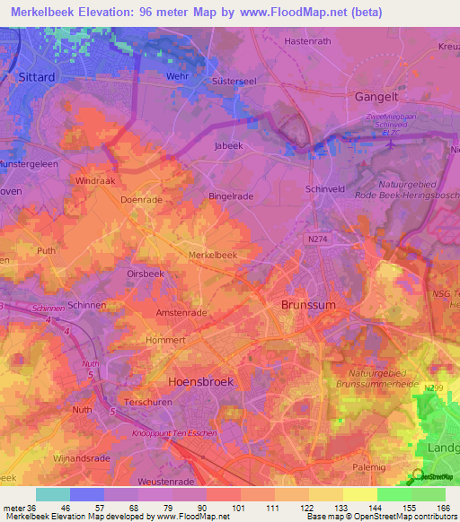 Merkelbeek,Netherlands Elevation Map