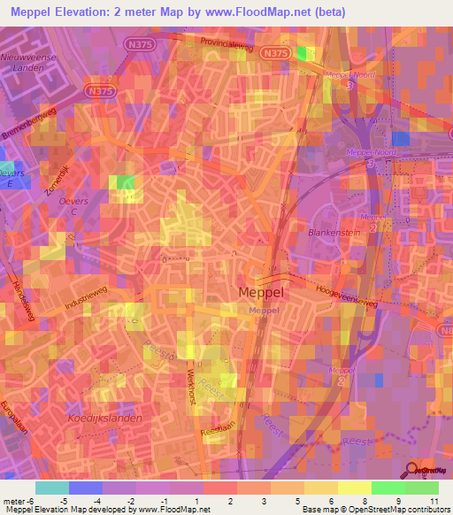 Meppel,Netherlands Elevation Map