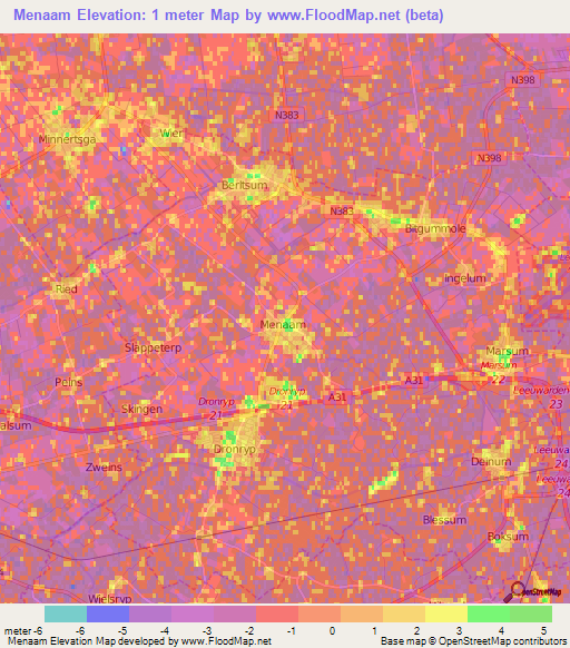Menaam,Netherlands Elevation Map