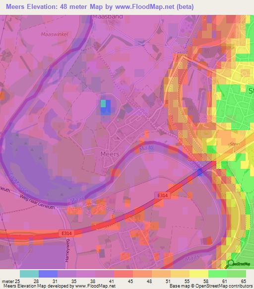 Meers,Netherlands Elevation Map