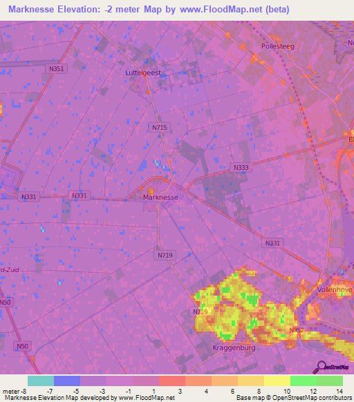 Marknesse,Netherlands Elevation Map