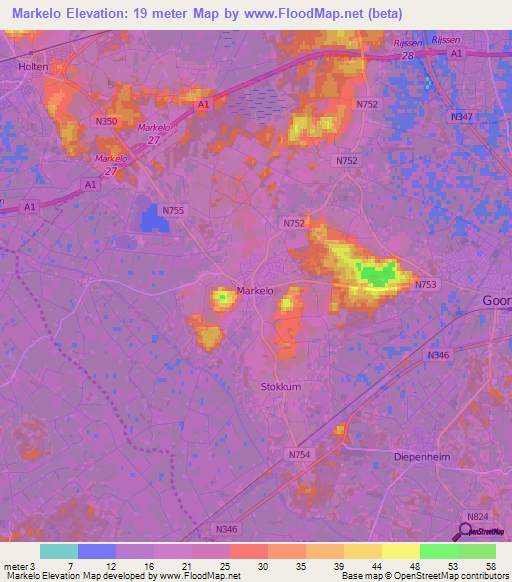 Markelo,Netherlands Elevation Map