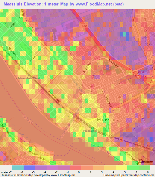 Maassluis,Netherlands Elevation Map