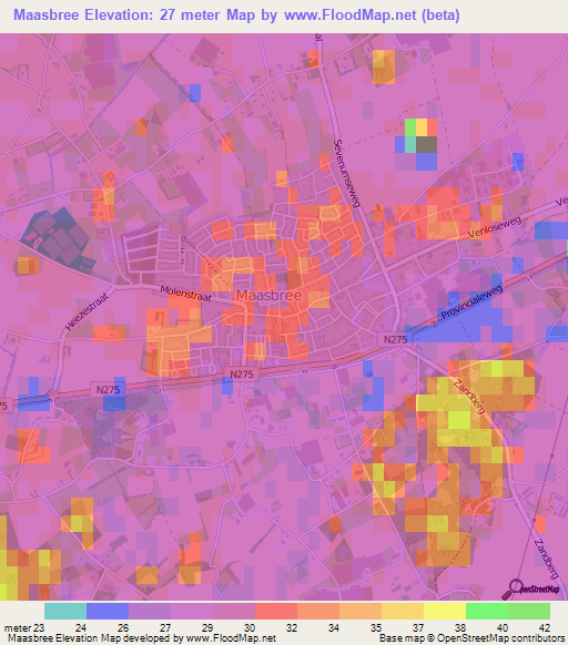 Maasbree,Netherlands Elevation Map