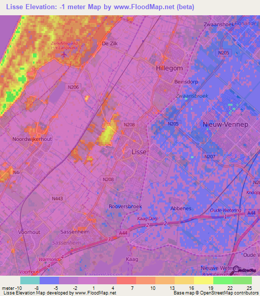 Lisse,Netherlands Elevation Map
