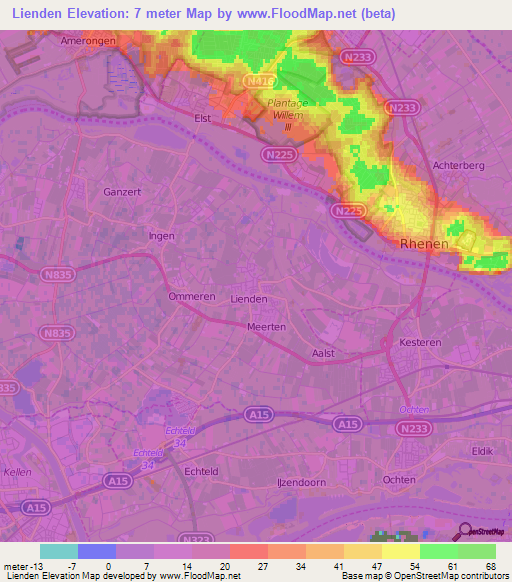 Lienden,Netherlands Elevation Map