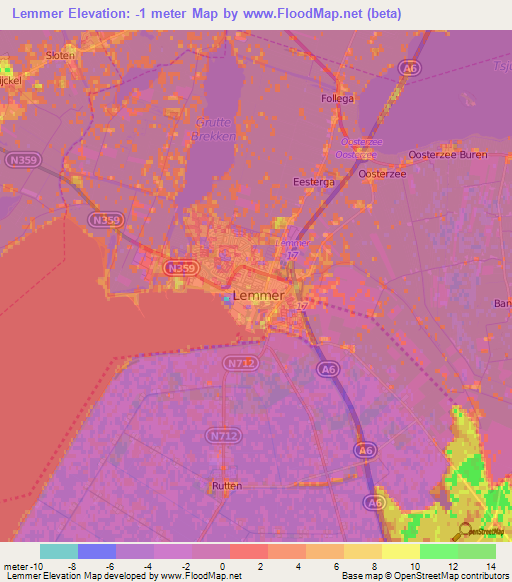 Lemmer,Netherlands Elevation Map